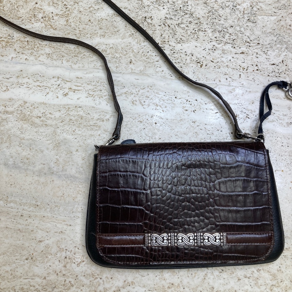 Vintage Brighton Fold Over Purse in Brown Alligator Like and Black Leather